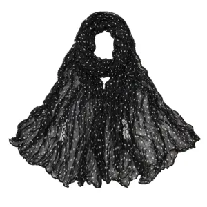 Schwarzer gepunkteter knittriger leichter Schal vielseitiger Retro Stil Modetuch elegant