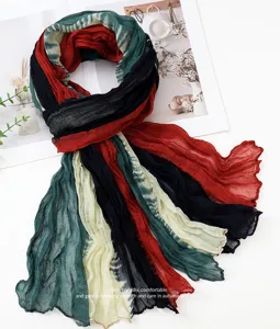 Colorful gradient crinkle scarf for women, soft lightweight fashion autumn winter wrap.