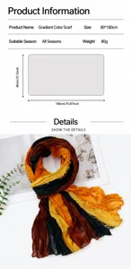 Gradient crinkle scarf modal lightweight sheer wrap, versatile spring autumn shawl 80x180cm.