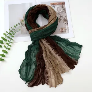 Gradient Crinkle Scarf Green Brown Women Vintage Fashion Long Shawl Accessory Item!