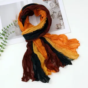 Gradient crinkle scarf women autumn winter fashion versatile pleated lightweight long wrap.