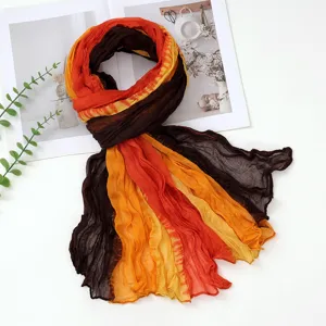 Gradient crinkle scarf lightweight bali yarn autumn winter shawl detail fashion accessory.