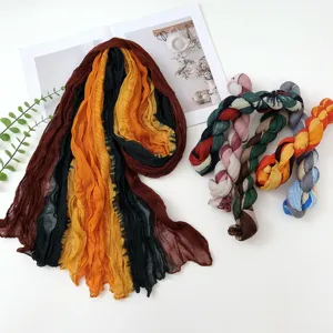 Women Gradient Pleated Scarf Polyester Tie-Dye Long Scarf Fashion Lightweight Shawl Pashmina Wrap For Autumn Winter Daily Wear