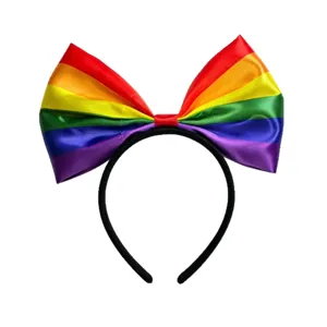 Serre-tête nœud arc-en-ciel satin coloré accessoire de cheveux fête festival femme