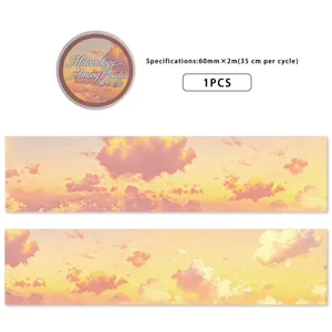 Ruban adhésif décoratif nuages de coucher de soleil, détail 60mmx2m pour carnet et loisirs créatifs.