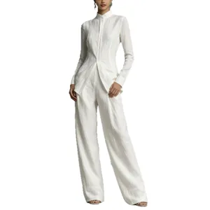 Set due pezzi camicia attillata a maniche lunghe con collo coreano e pantaloni eleganti.