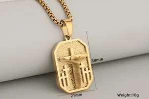Stainless steel religious cross dog tag pendant necklace for men fashion jewelry