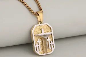 Men stainless steel cross dog tag pendant necklace gold hip hop religious jewelry accessory