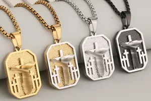 Stainless steel religious cross dog tag pendant necklace for men stylish cool jewelry