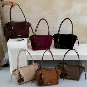 Grand sac cabas bandoulière rétro minimaliste en suédine pour femme mode casual chic
