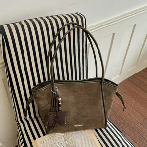 Sac à épaule rétro minimaliste en daim grande capacité sac cabas de banlieue.