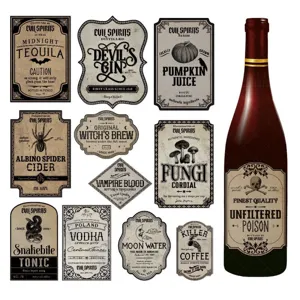 Halloween vintage wine bottle stickers spooky label decals for home bar party decor