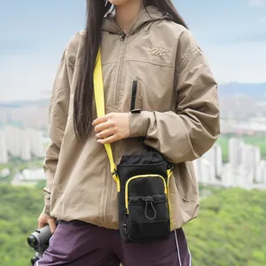 Outdoor sports mobile phone bag, lightweight crossbody bag with adjustable yellow strap.