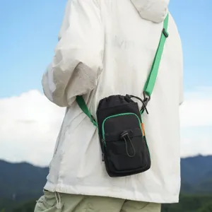 Outdoor sports casual crossbody phone bag with adjustable green strap and drawstring closure.