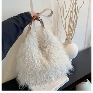 Sac à épaule duveteux pour femme hiver peluche cabas blanc élégant sac fourre-tout doux mode