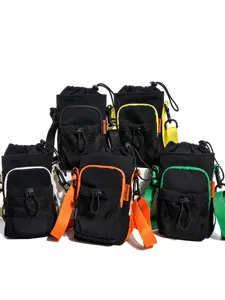 Outdoor sports lightweight fashion crossbody phone bag, black with colorful straps.