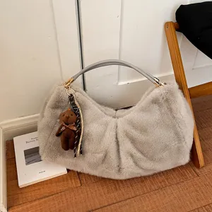Bolso de hombro de felpa suave otoño invierno bolso de axila esponjoso elegante