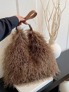 Sac à Épaule en Peluche pour Femmes Sac Cabas en Fausse Fourrure pour l'Automne Hiver Mode Navettage Sac à Main Grande Capacité Boucle Magnétique Sac en Peluche Souple
