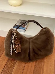 Bolso Axilar de Felpa de Gran Capacidad para Mujer Bolso de Hombro de Piel Sintética Suave a la Moda Casual Viaje Otoño Invierno Color Sólido