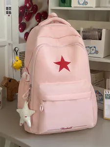 Rosa Freizeitrucksack mit grossem Fassungsvermoegen und rotem Stern fuer Schule Alltag