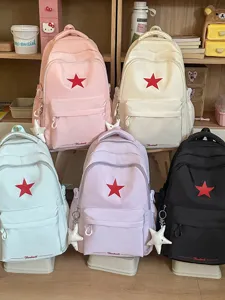 Lässiger, stilvoller großer Schulrucksack mit süßem Sternaufnäher, bunter Alltagsrucksack.