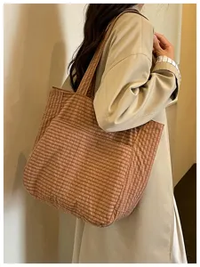 Koreanischer brauner Karomuster Shopper, große Schultertasche für Arbeit, Alltag und Pendeln.