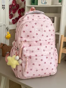 Sac à dos rose mignon avec motif étoiles pour filles, cartable kawaii pour école et voyage
