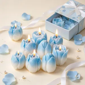 Blauwe tulp geurkaarsen cadeauset romantische bloem aromatherapie waxinelichtjes