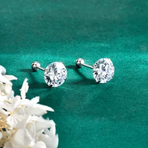 Orecchini a Bottone in Argento Sterling S925 Con Moissanite Orecchini a Quattro Griffe Con Chiusura a Vite Moissanite D Colore VVS1 Regalo Gioielli Donna Con Certificato GRA