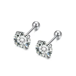 Orecchini a lobo con vite in argento sterling S925 moissanite quattro griffe donna