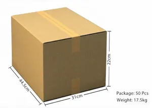 Corrugated cardboard shipping box detail showing exact dimensions and packaging specification.