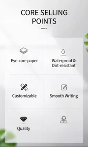 Detail view of A5 business notebook features, eco-friendly paper, waterproof design for office.