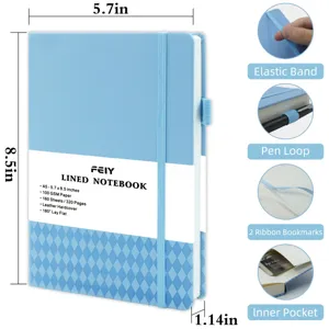 A5 Lined Notebook Hardcover Business Journal with Elastic Band and Pen Loop 160 Pages
