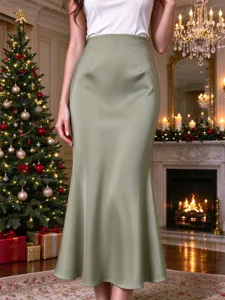 Falda larga de sirena de satén de cintura alta elegante, falda fluida para fiestas.