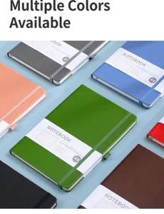 A5 Notizbuch Detailansicht mit buntem PU-Lederumschlag, Gummiband und praktischer Papierbanderole.