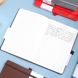 A5 Hardcover Notizbuch mit linierte Seiten und Gummiband, schwarzes Business Tagebuch.