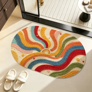 Bunte ovale Badematte mit Dopamin-Wellenmuster, weicher saugfähiger rutschfester Teppich.