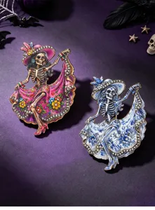 Day of the Dead skeleton brooch rhinestone dancing lady Halloween costume accessories gift