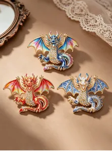 Exquisite rhinestone dragon brooch set, luxury enameled fashion accessories for bags and clothes.