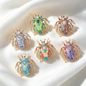 Vintage Beetle Insect Brooch For Women Zinc Alloy Rhinestone Enamel Beetle Pin High-End Fashion Clothing Accessories Jewelry Gift