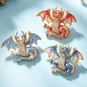 Vintage Alloy Rhinestone Flying Dragon Brooch Pin Colorful Enamel Mythical Dragon Lapel Pin For Suit Bag Women Men Jewelry