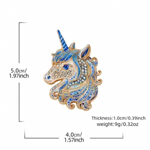 Elegant alloy rhinestone unicorn brooch pin, chic animal clothing accessories for women.