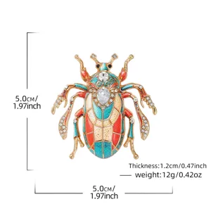 Vintage enamel rhinestone beetle brooch pin for women, exquisite insect fashion jewelry.