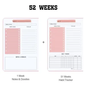 A5 wöchentlicher Planer Notizbuch, 52 Wochen undatierter Terminkalender mit Gewohnheitstracker.