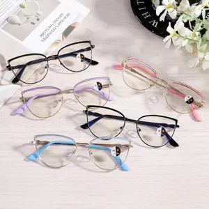 Lunettes Optiques Vintage Monture en Métal Œil de Chat Photochromiques Anti-Lumière Bleue Lunettes Miroir Plat pour Femmes Hommes