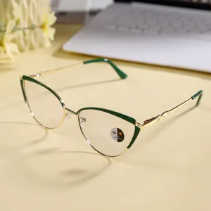 Trendy metal cat eye anti blue light glasses with photochromic lenses for women fashion.