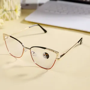 Metal cat eye blue light blocking glasses with stylish frame design for women daily wear.