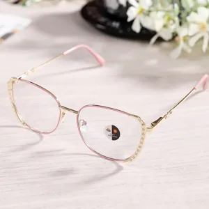 Stylish metal rhinestone photochromic anti blue light glasses for women daily wear accessory