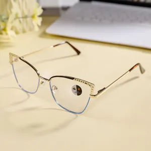 Metal anti-blue light cat eye glasses stylish optical frame for women daily wear