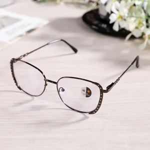 Metal rhinestone anti-blue light glasses, stylish clear lens optical eyewear for women.
